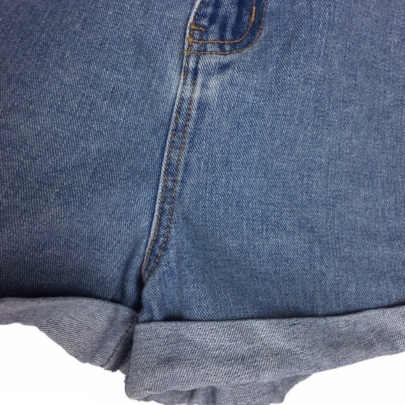 FOREVER 21 Paper Bag Jean Shorts High Waist Mom Stretch Denim Light Wash Size 29 - Picture 6 of 9